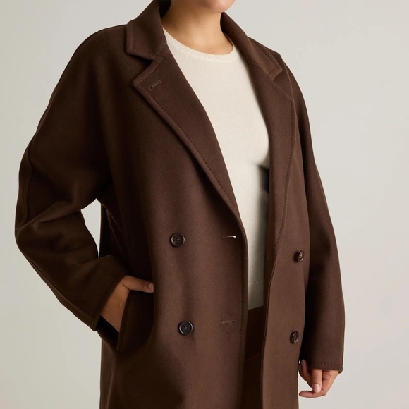 QUINCE Italian Wool Double-Breasted Slouch Coat Size M Dark Chocolate. - Picture 6 of 12